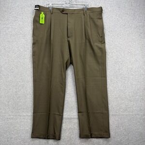 Haggar‎ Dress Pants 40x29 Olive Drab Pleated Cuffed ECLO Stretch Classic Fit NEW